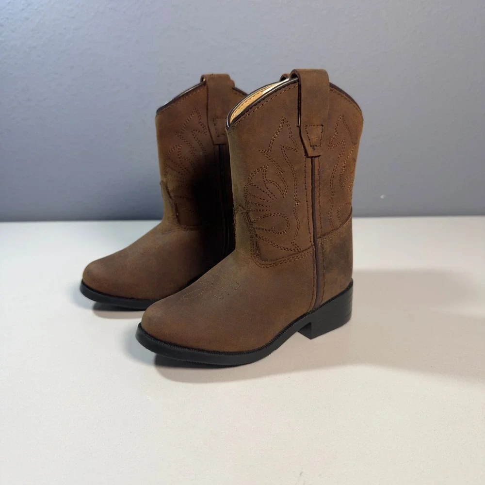 Masterson Boot Co. Western Leather Cowboy Boots Kids Size 5 Brown Stitched